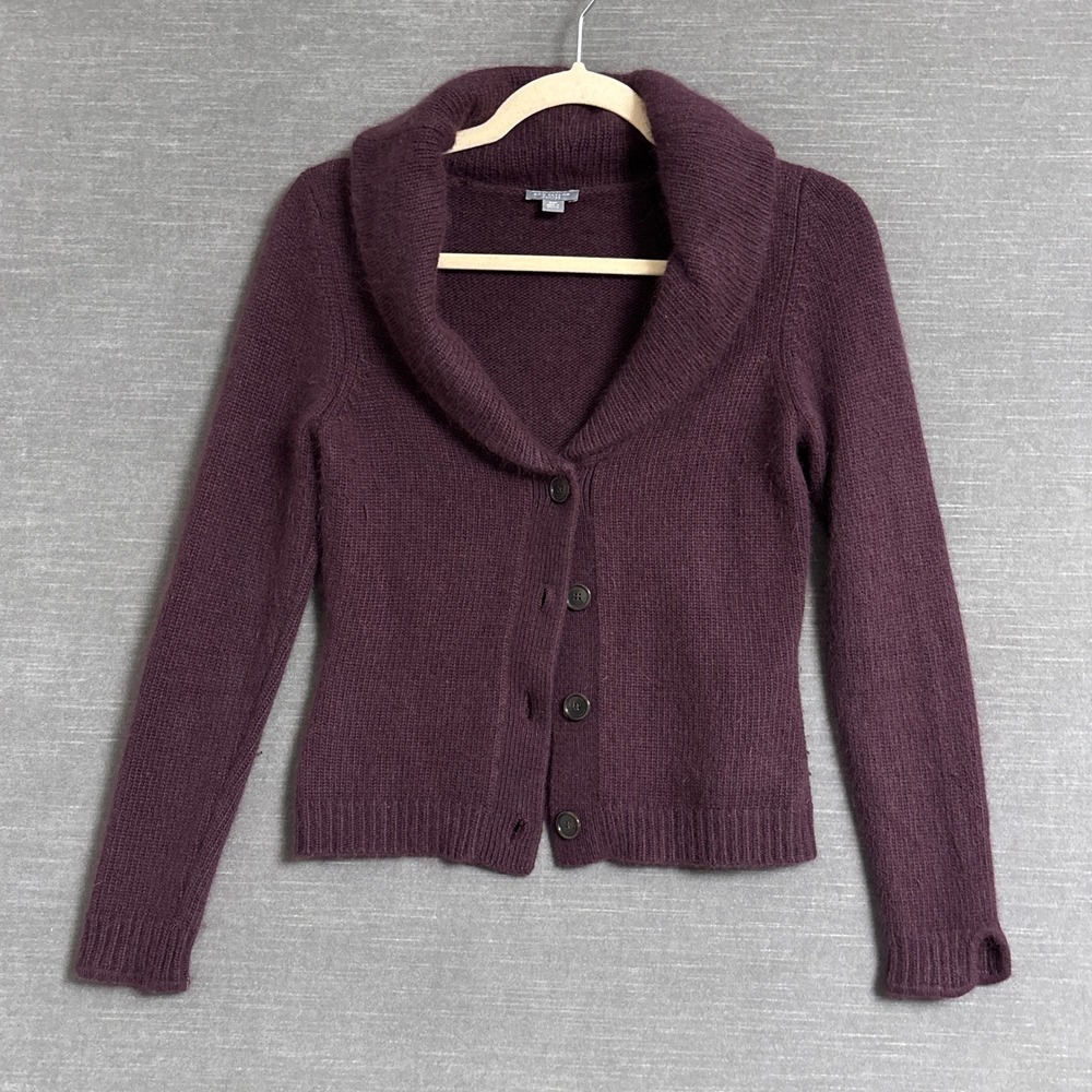 Vintage Ann Taylor Cardigan XS Petite Purple Lambswool Angora Y2K Dark Romantic